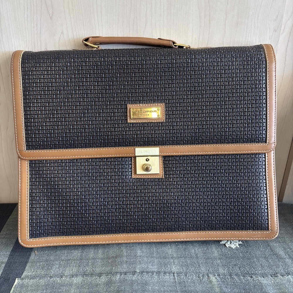 Vintage Ted Lapidus Paris Briefcase File Case Rectangle Bag Brown 70253